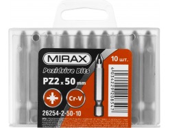 Биты MIRAX PZ№2, тип хвостовика E 1/4", длина 50мм, 10шт 26254-2-50-10