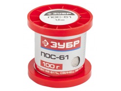 Припой ЗУБР, ПОС 61, проволока, 100г, 1мм Зубр 55450-100-10
