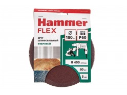 Круг шлифовальный фибровый Hammer Flex 243-020, 180мм, P60, 8400 об/мин, 80м/с (5шт) 526851
