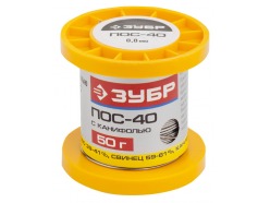 Припой ЗУБР, ПОС 40, трубка с канифолью, 50г, 0,8мм Зубр 55451-050-08C