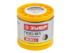 Припой ЗУБР, ПОС 61, трубка с канифолью, 200г, 2мм Зубр 55450-200-20C
