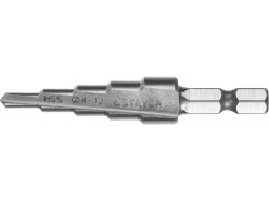 Сверло STAYER "MASTER" ступенчатое по сталям и цвет.мет., сталь HSS, d=4-12мм,5ступ.d 4-6-8-10-12,L-65мм, шестигран.хвост.1/4" 29660-4-12-5