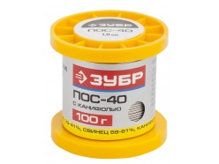 Припой ЗУБР, ПОС 40, трубка с канифолью, 100г, 1мм Зубр 55451-100-10C
