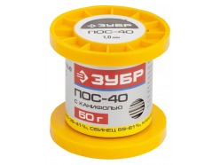 Припой ЗУБР, ПОС 40, трубка с канифолью, 50г, 1мм Зубр 55451-050-10C