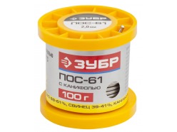 Припой ЗУБР, ПОС 61, трубка с канифолью, 100г, 2мм Зубр 55450-100-20C
