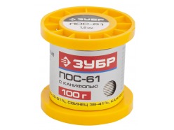 Припой ЗУБР, ПОС 61, трубка с канифолью, 100г, 1мм Зубр 55450-100-10C