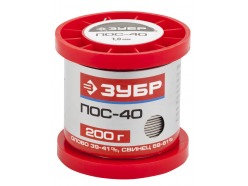 Припой ЗУБР, ПОС 40, проволока, 200г, 1мм Зубр 55451-200-10